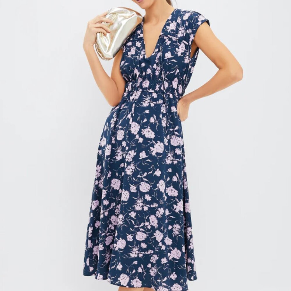 Tuckernuck Hyacinth House Navy & Blush Abstract Floral Amanda Midi Dress NWOT